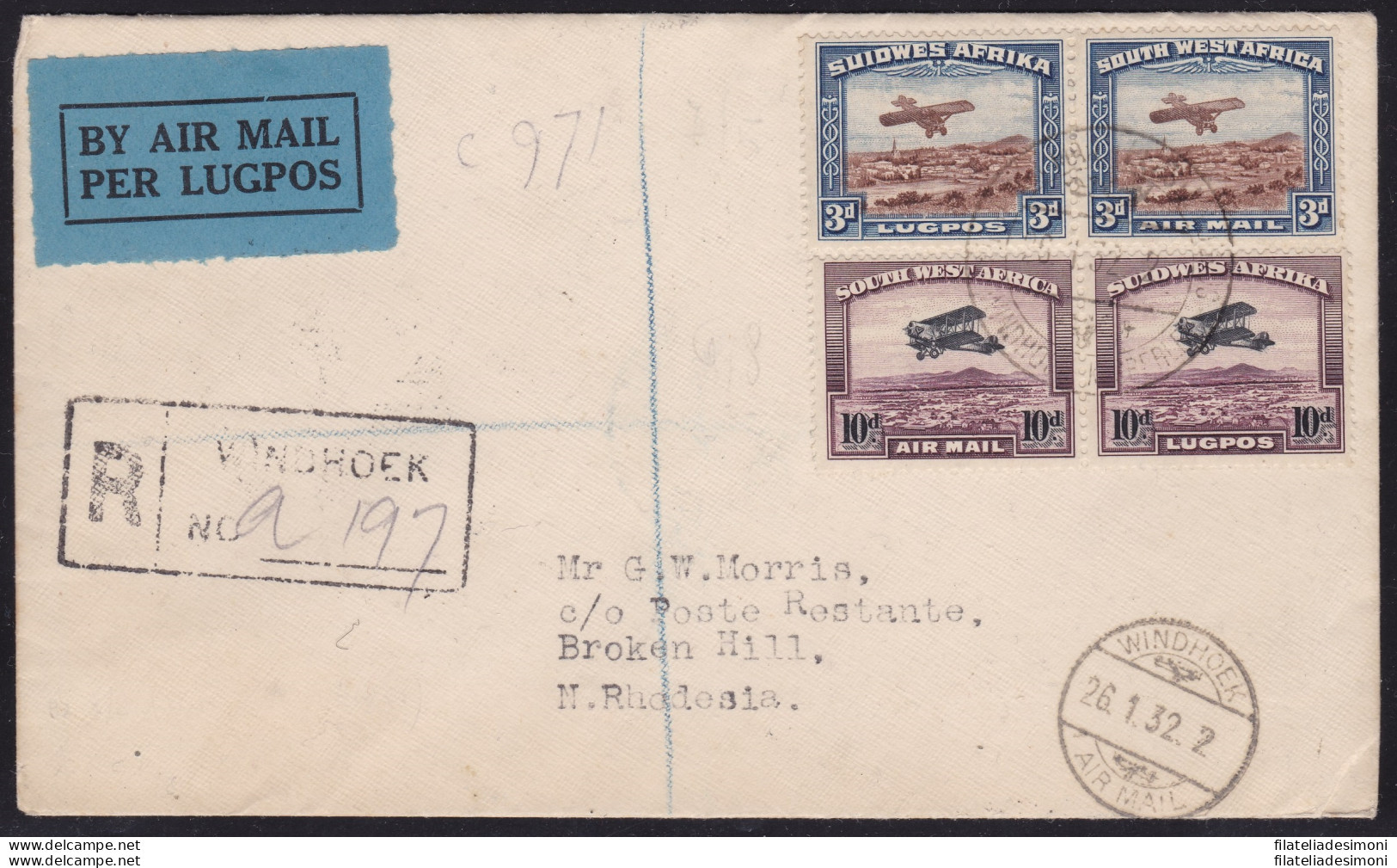 1932 South West Africa , SWA, First Flight Windhoek-Kimberley VERY FINE - Other & Unclassified