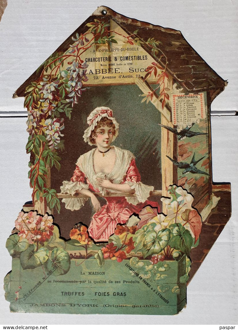 Grand Calendrier Avec Vide Poches Original Circa 1900 Carton épais 35x22cm Charcuterie Labbée Ribot St Philippe Du Roule - Groot Formaat: ...-1900