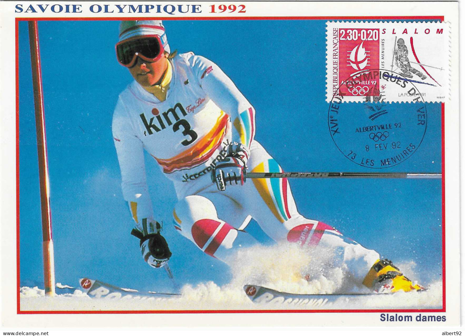 1992 Jeux Olympiques D'Hiver D'Albertville 1992: Site Des Menuires: Ski Slalom Dames . Carte Maxi. - Hiver 1992: Albertville