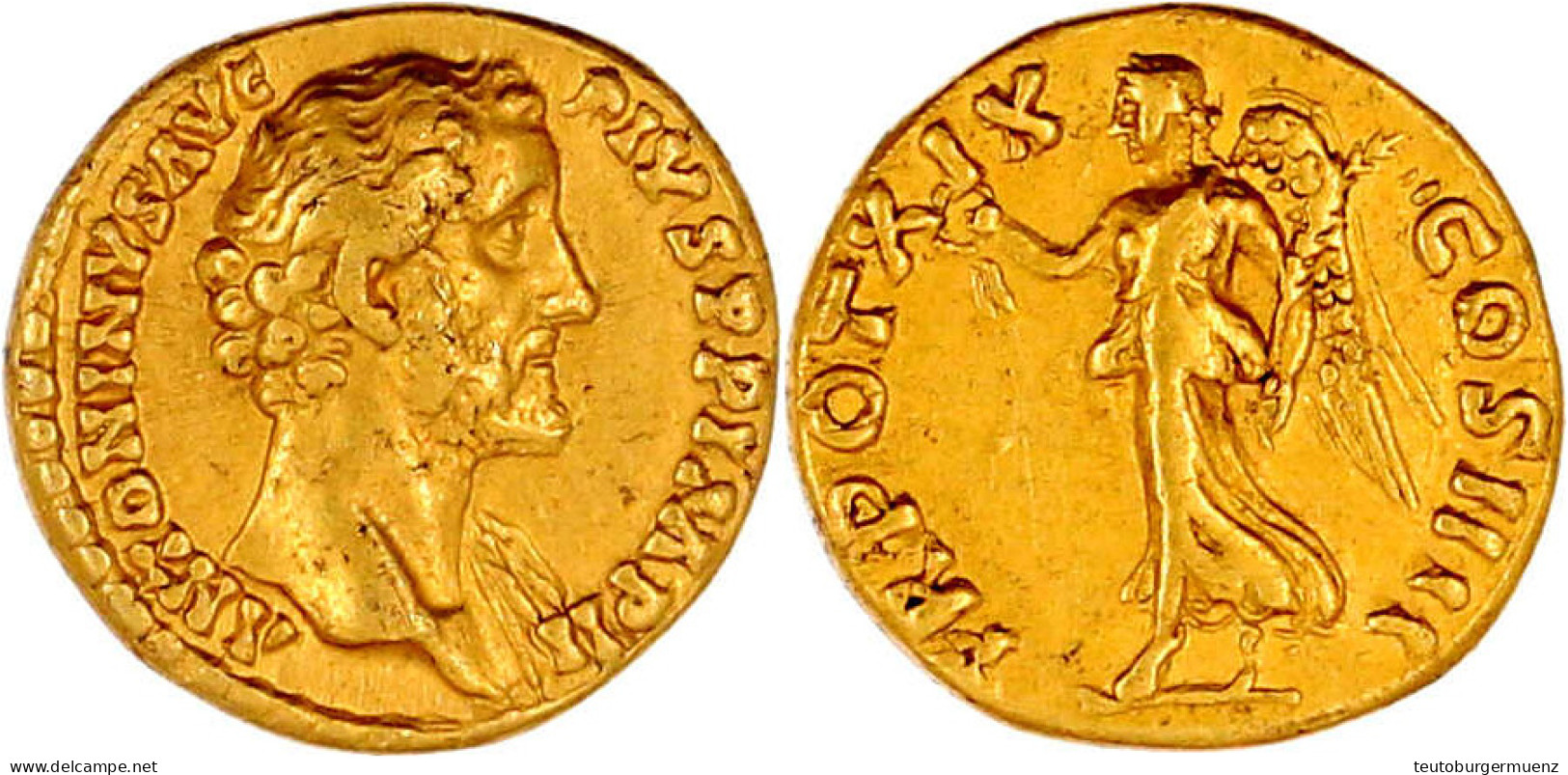 Aureus TR POT XIX = 155/156. Barhäuptiges Halbdrap. Brb. R./TR POT COS IIII. Victoria Steht L. 6,18 G. Gutes Sehr Schön. - Andere & Zonder Classificatie