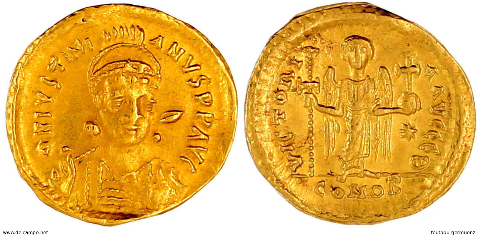 Solidus 527/565, Constantinopel, 9. Offizin. 4,20 G. Vorzüglich. Sear 137. - Byzantinische Münzen