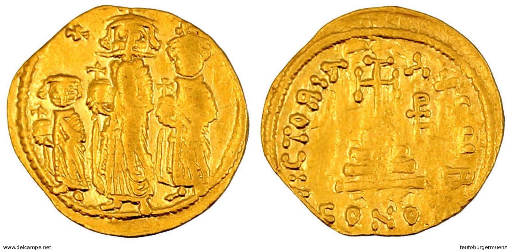 Solidus 638/639 Constantinopel, 2. Offizin. Heraclius, Heraclius Constantin Und Heraclonas Stehen Nebeneinander/VICTORIA - Byzantinische Münzen