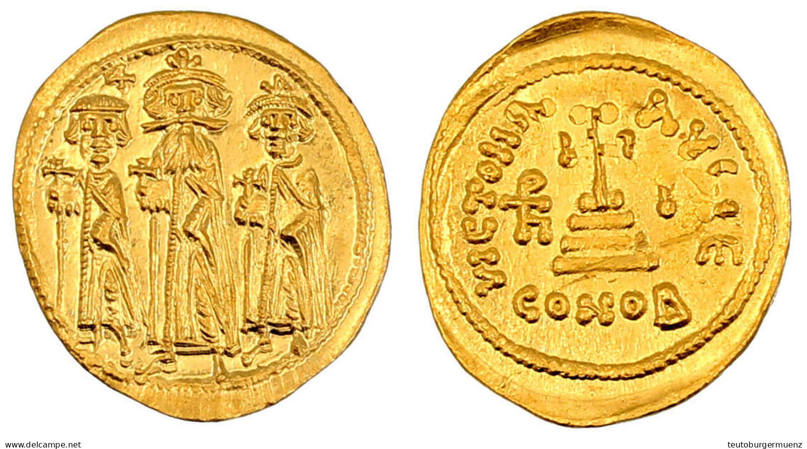 Solidus 639/641, Constantinopel, 5. Offizin, 10. Indiktion. Heraclius, Heraclius Constantin Und Heraclonas Stehen Nebene - Bizantine