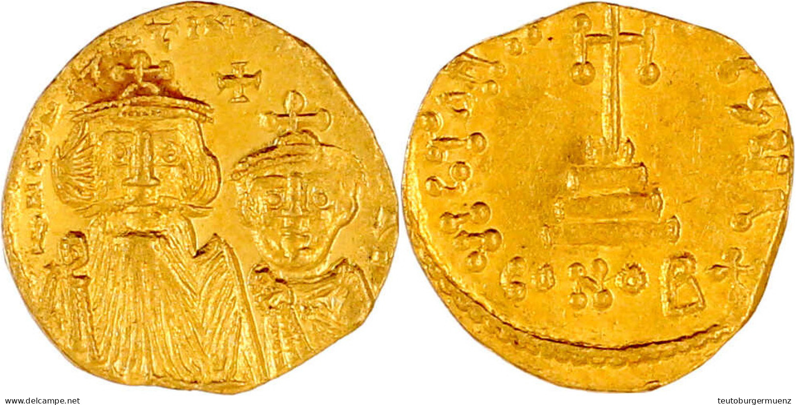 Solidus 654/659, Constantinopel, 1. Off. 4,34 G. Vorzüglich/Stempelglanz, Prachtexemplar. Sear 959. - Byzantinische Münzen