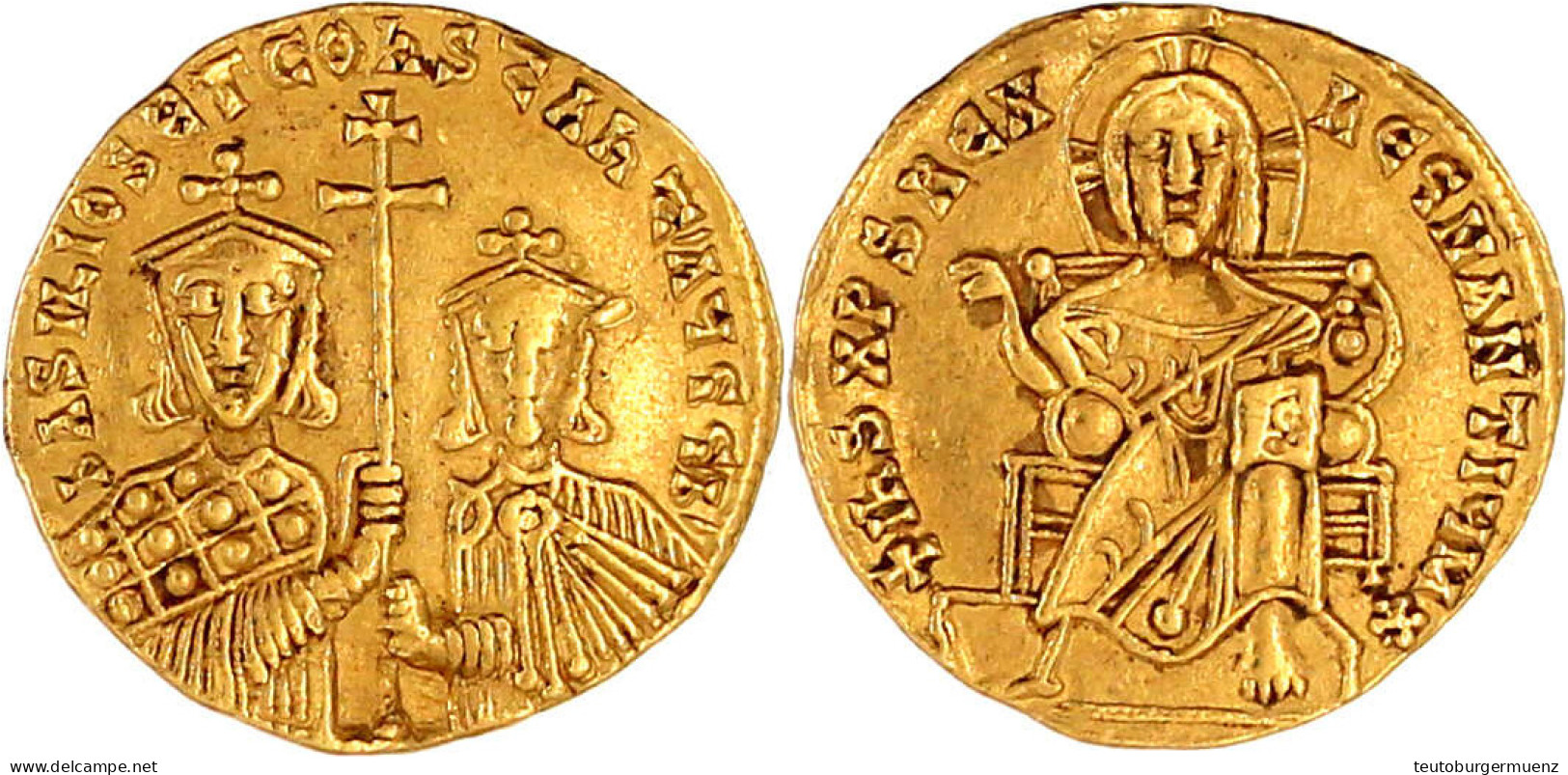 Solidus 867/886, Constantinopel. Büsten Basilius Und Constantin V.v. Mit Doppelbalkenkreuz/ Christus Thront V.v. 4,41 G. - Byzantines