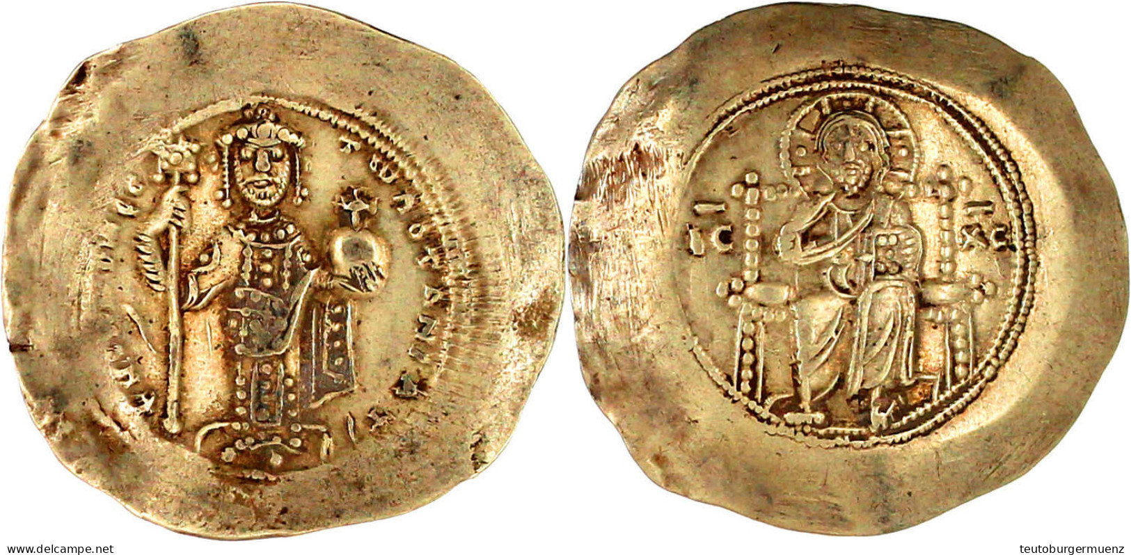 Histamenon Nomisma ELEKTRON 1078/1081, Constantinopel. Kaiser Steht Mit Kreuzzepter Und Kreuzglobus In Loros V.v./ Chris - Byzantine