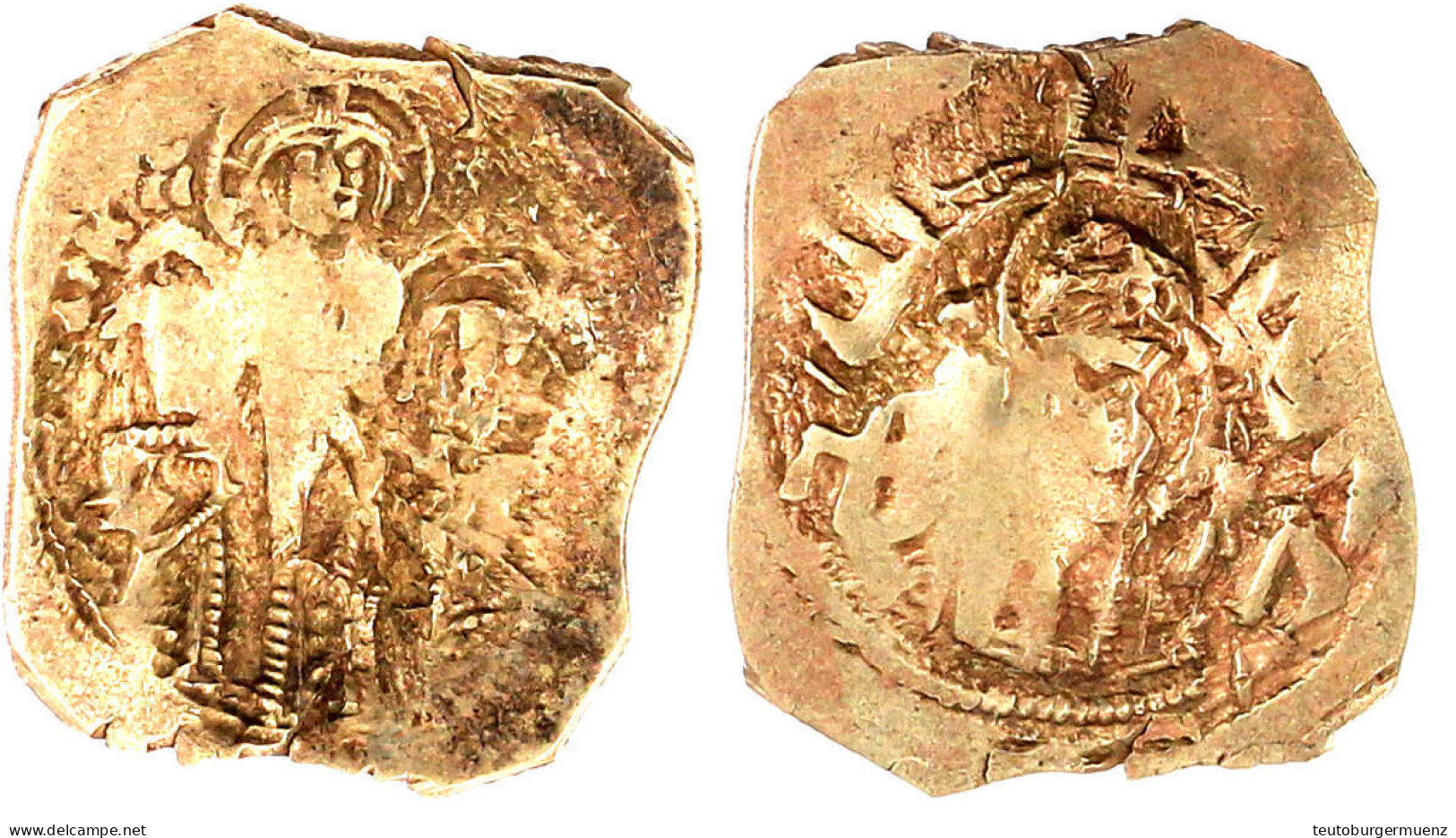 Hyperpyron 1295/1320, Constantinopel. Christus Krönt Beide Kaiser/Maria In Stadtmauer. 4,51 G. Nahezu Klippenförmiger Sc - Byzantine