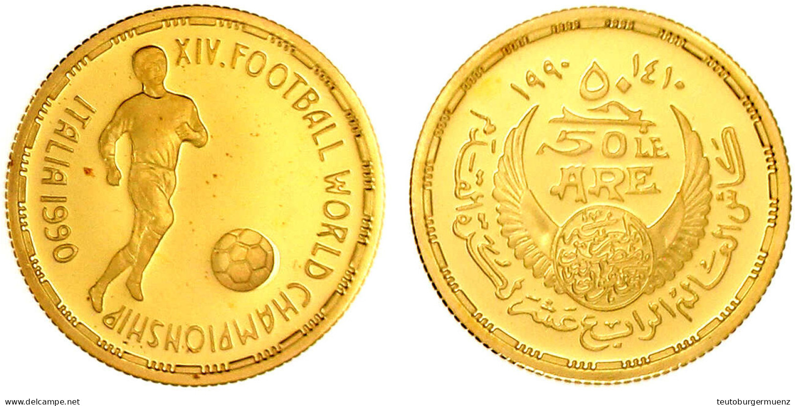 50 Pounds 1990 Fussball-WM In Italien. Spieler Mit Ball. 8,50 G. 900/1000. Auflage Nur 75 Ex. In Kapsel. Polierte Platte - Egypt