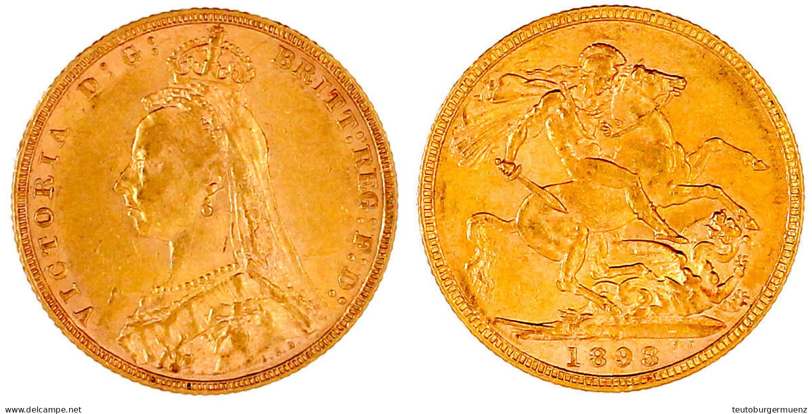 Sovereign 1893 M, Melbourne. 7,99 G. 917/1000. Gutes Sehr Schön, Kl. Randfehler. Spink. 3867C. - Sonstige & Ohne Zuordnung