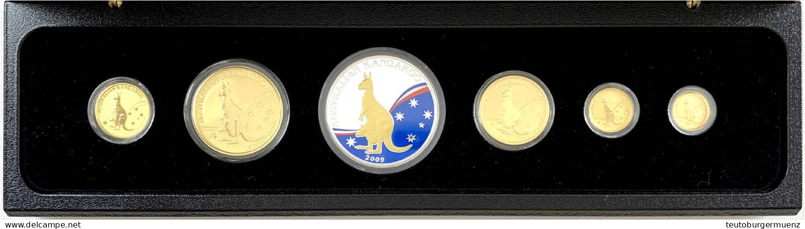 Känguruh Prestige-Set Zu 100, 50, 25, 15 Und 5 Dollars (1, 1/2, 1/4, 1/10, 1/20 Unze) 2009, Mit Farb-Silbermedaille In A - Autres & Non Classés