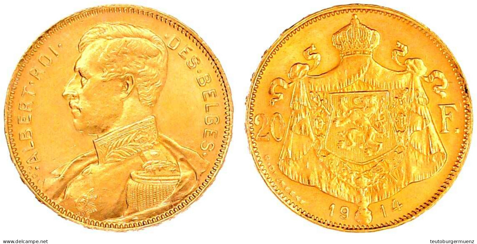 20 Francs 1914. Mit Französischer Legende. 6,45 G. 900/1000. Pos. A. Vorzüglich/Stempelglanz. Friedberg 423. Krause/Mish - 20 Francs (goud)