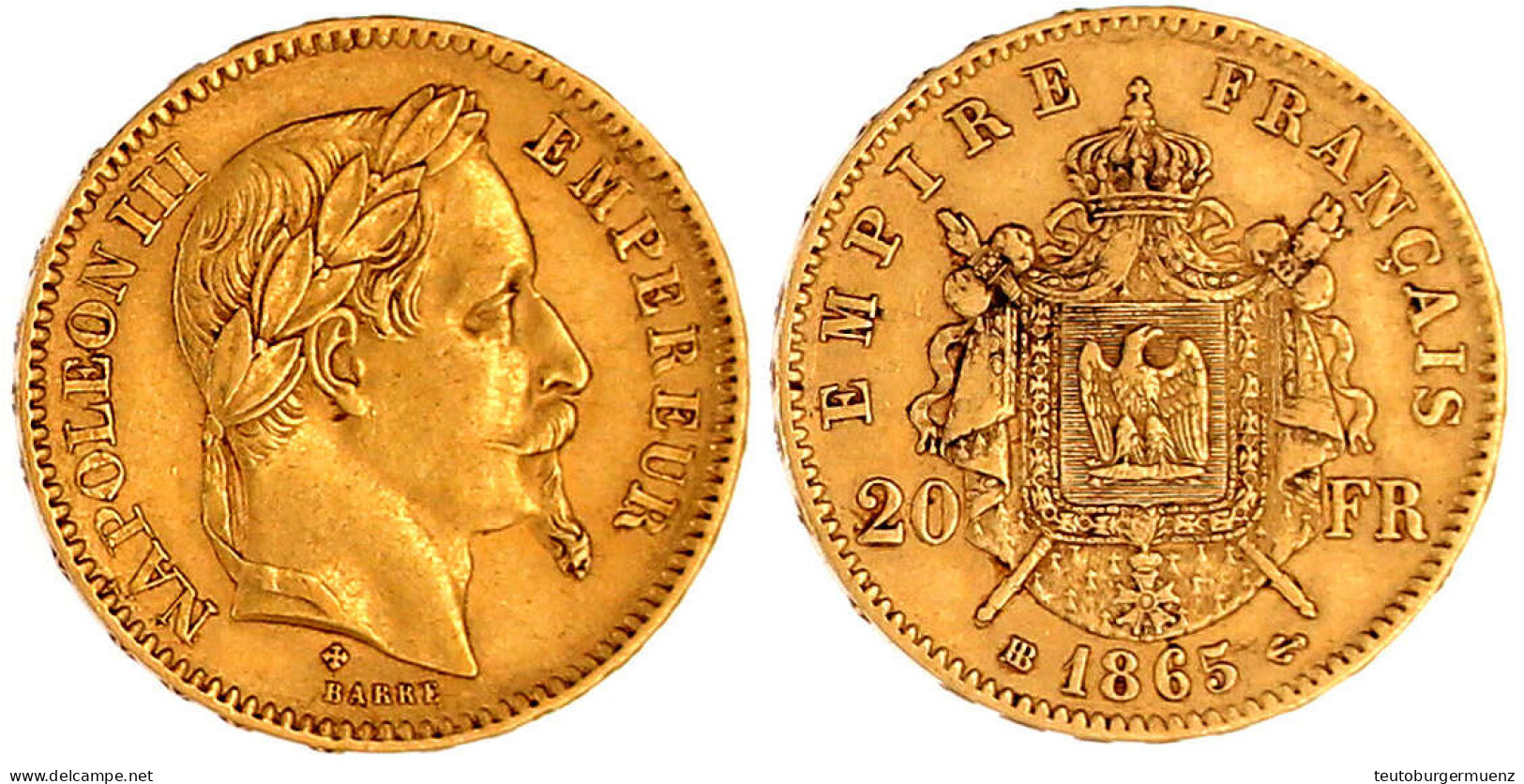 20 Francs 1863 A, Paris. 6,45 G. 900/1000. Gutes Sehr Schön. Krause/Mishler 781.1. Friedberg 573. - 20 Francs (goud)