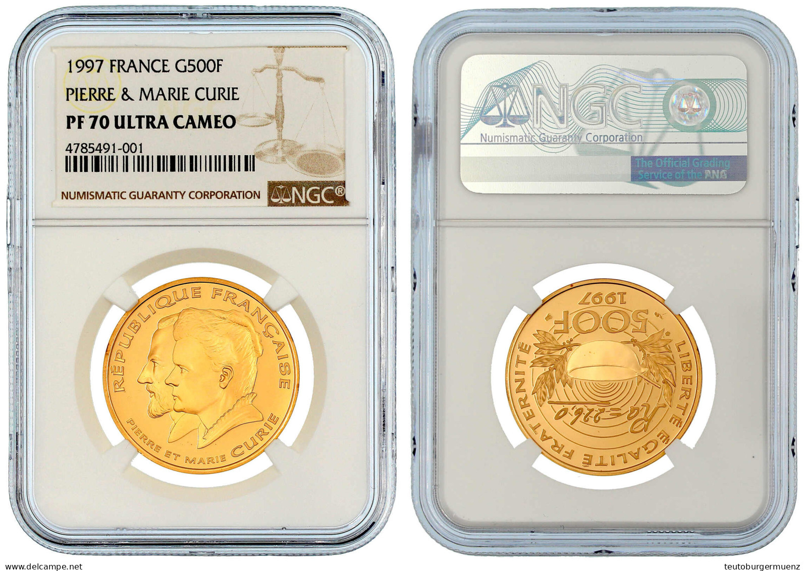 500 Francs 1997. Pierre Et Marie Curie. 17 G. 920/1000. Im NGC Blister Mit Grading PF 70 Ultra Cameo. Polierte Platte. K - Other & Unclassified