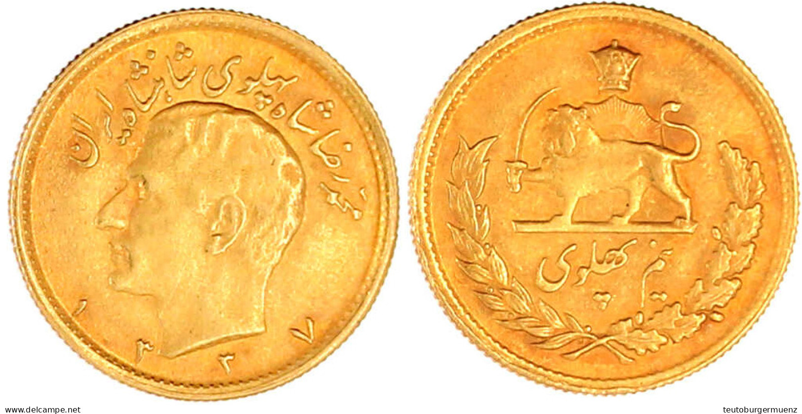 1/2 Pahlavi SH 1335 = 1956. 4,07 G. 900/1000. Vorzüglich/Stempelglanz. Krause/Mishler 1161. - Irán