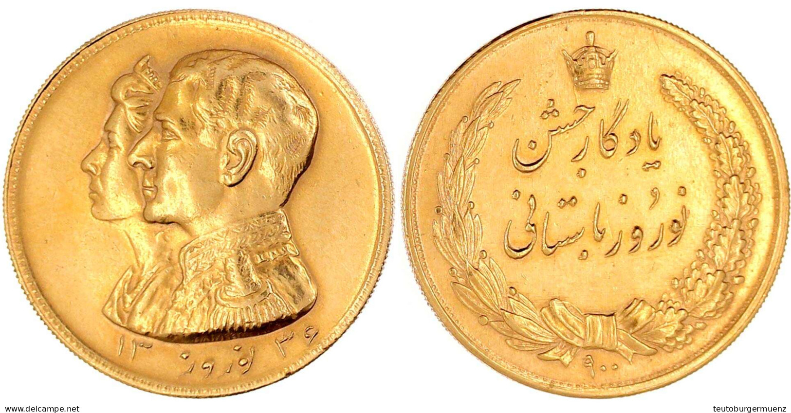 Goldmedaille SH 1336 = 1957. A.d. Persische Neue Jahr. 36 Mm; 34,78 G. 900/1000. Fast Stempelglanz - Irán