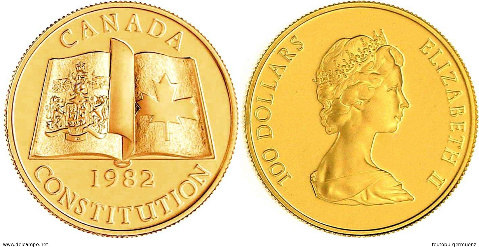100 Dollars 1982, Neue Verfassung. 16,97 G. 917/1000. Im Originaletui Mit Zertifikat (Pappkarton Beschädigt). Polierte P - Canada