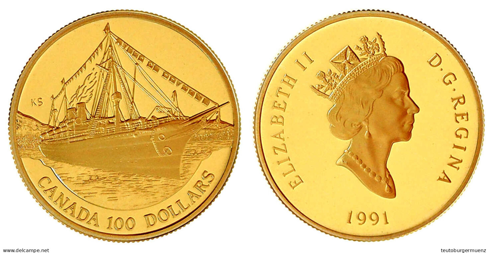 100 Dollars 1991, S.S. Empress Of India. 13,34 G. 583/1000. In Originaletui Mit Zertifikat. Polierte Platte. Krause/Mish - Canada