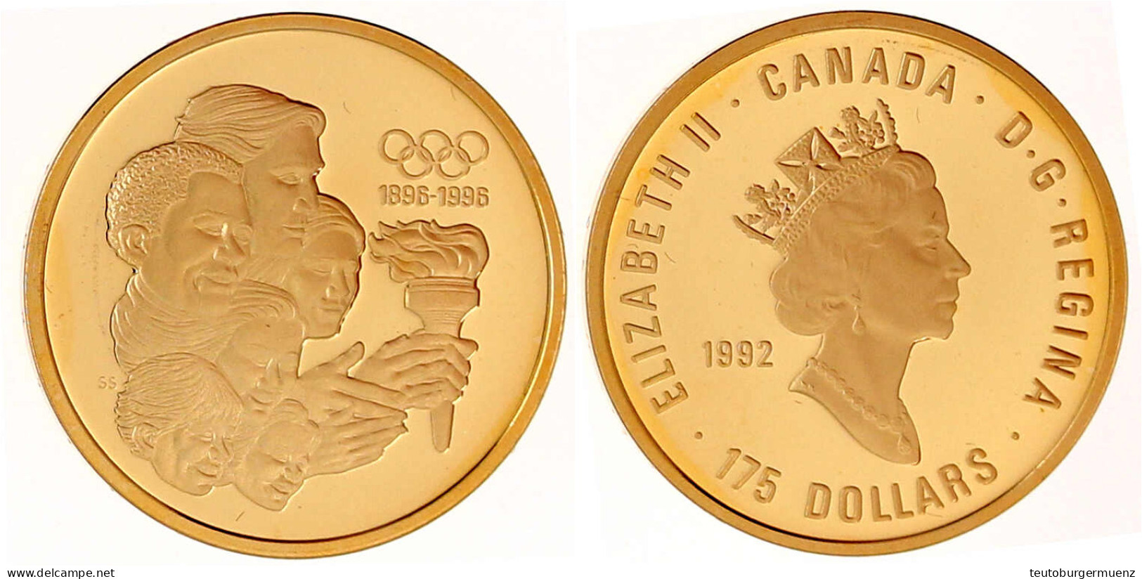 175 Dollars 1992. 100 Jahre Olympische Spiele Der Neuzeit. Sechs Sportler Mit Fackel. 16,965 G. 917/1000. Im Originaletu - Canada