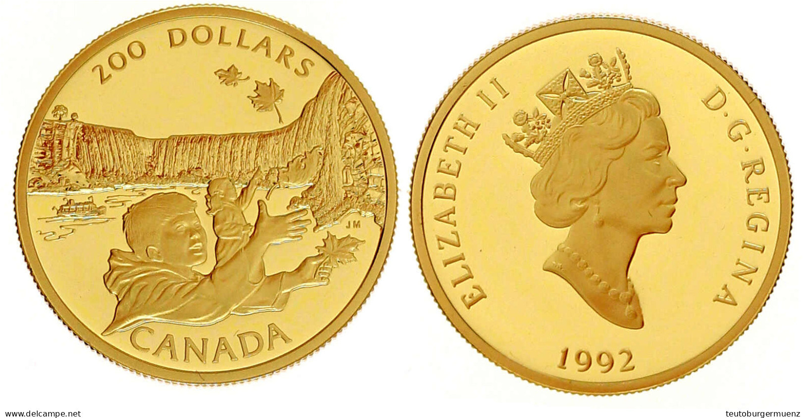 200 Dollars 1992. Niagarafälle. 17,135 G. 917/1000. Im Originaletui Mit Zertifikat Und Umverpackung (mit Aufkleber). Pol - Canada