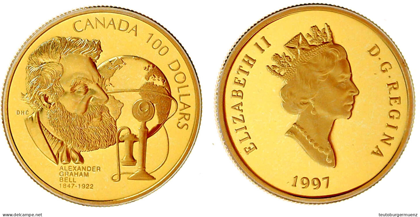 100 Dollars 1997. 150 Jahrestag Von Alexander Graham Bell. 13,34 G. 583/1000. Im Originaletui Mit Zertifikat Und Umverpa - Canada