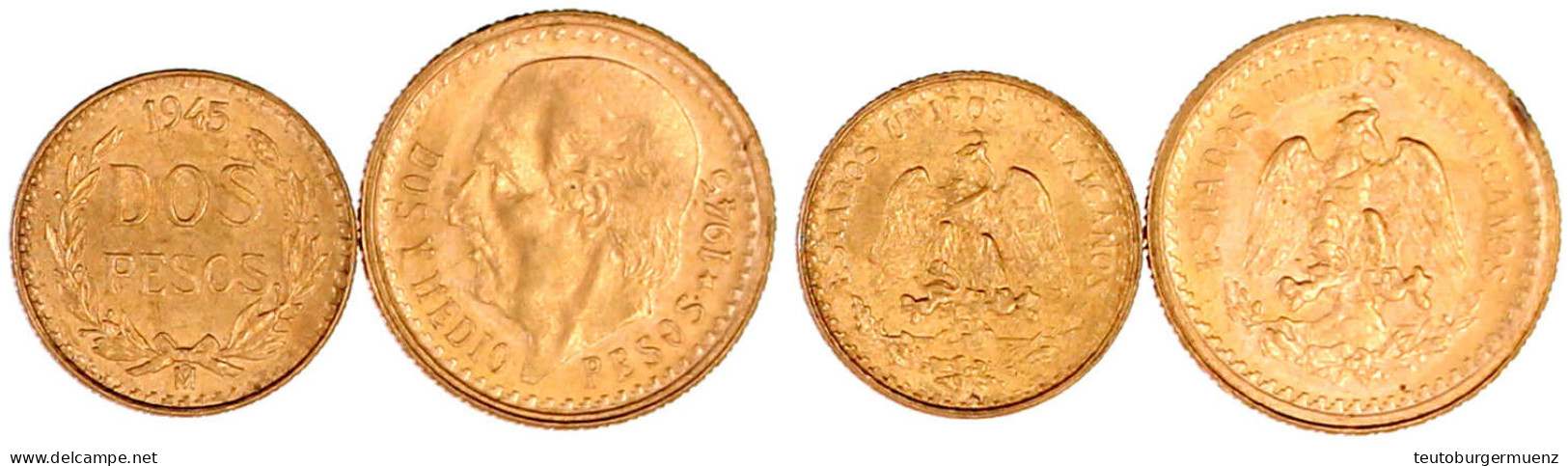 2 Stück: 2 Und 2 1/2 Pesos 1945. 1,66 G. Und 2.08 G. 900/1000. Vorzüglich/Stempelglanz. Krause/Mishler 461, 463. - Mexique