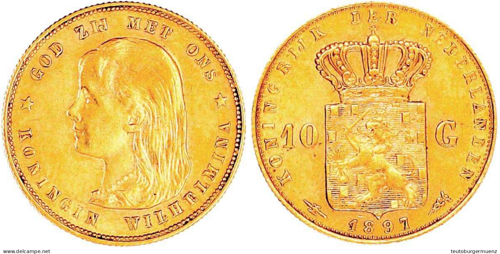 10 Gulden 1897. Mit Langem Haar. 6,72 G. 900/1000. Vorzüglich. Krause/Mishler 118. Friedberg 347. - Other & Unclassified