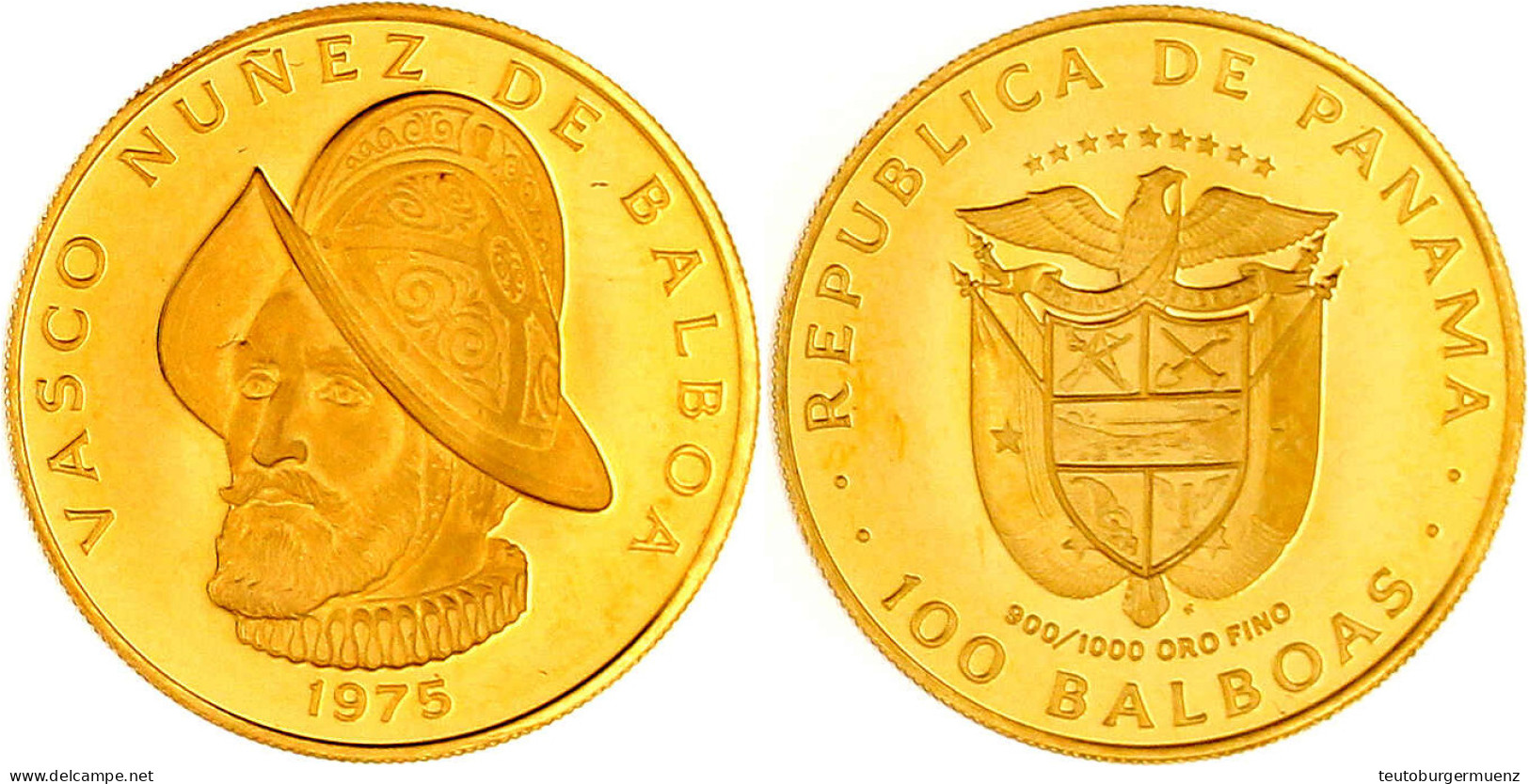 100 Balboas 1975. 500. Geburtstag Balboas. 8,16 G. 900/1000. Polierte Platte. Krause/Mishler 41. - Panamá