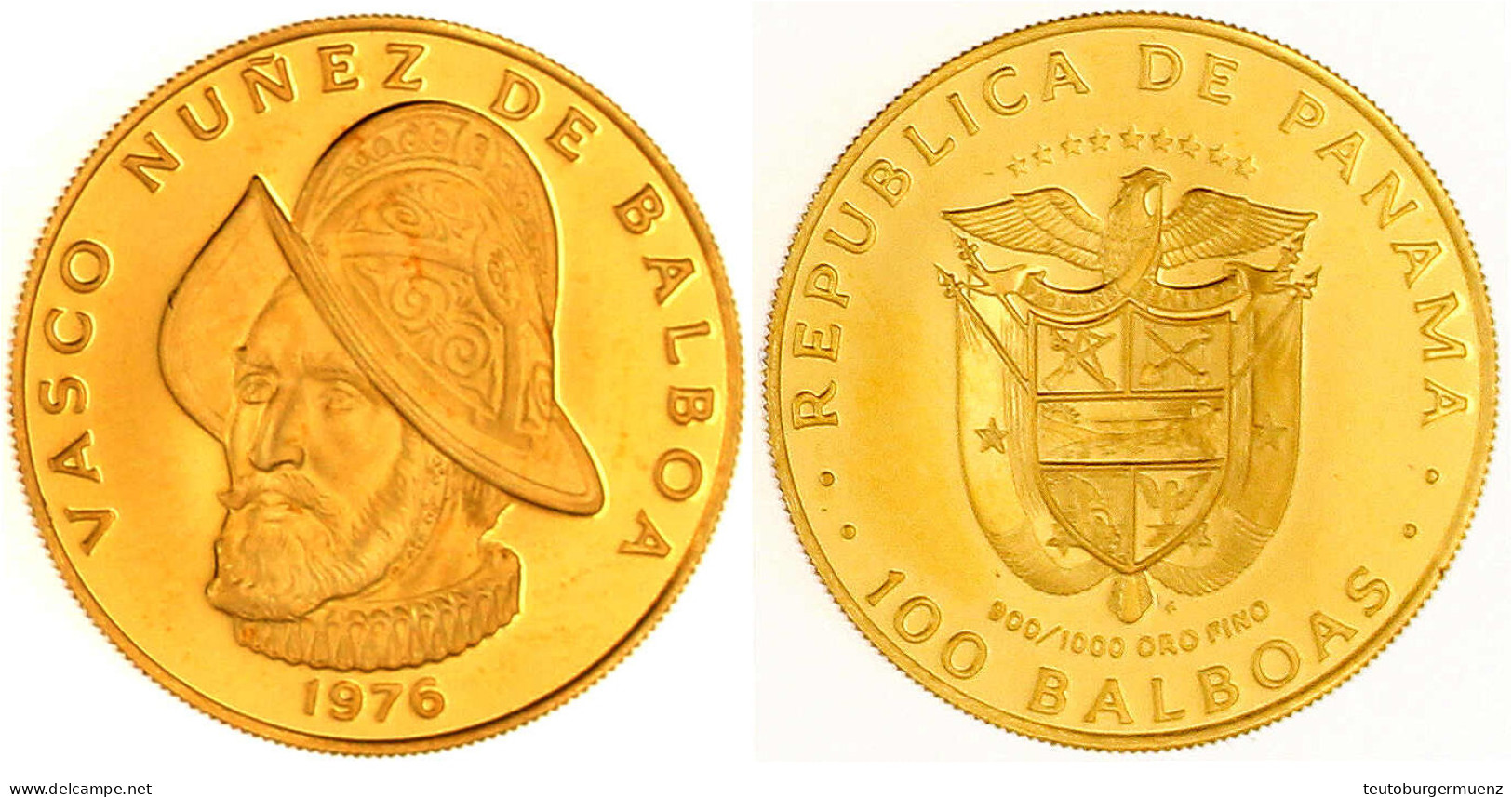 100 Balboas 1976. 500. Geburtstag Balboas. 8,16 G. 900/1000. Polierte Platte. Krause/Mishler 41. - Panamá