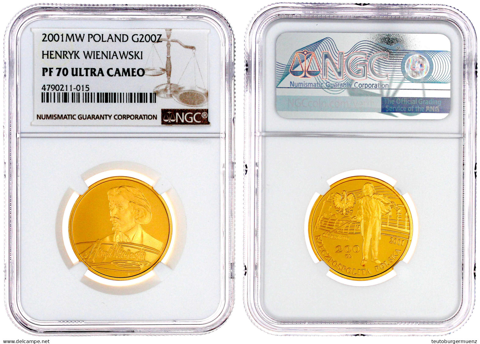 200 Zloty 2001. Henryk Wieniawski. 15,5 G. 900/1000. Auflage Nur 2000 Ex. NGC Grading PF70 ULTRA CAMEO. Parchimowicz 885 - Polen