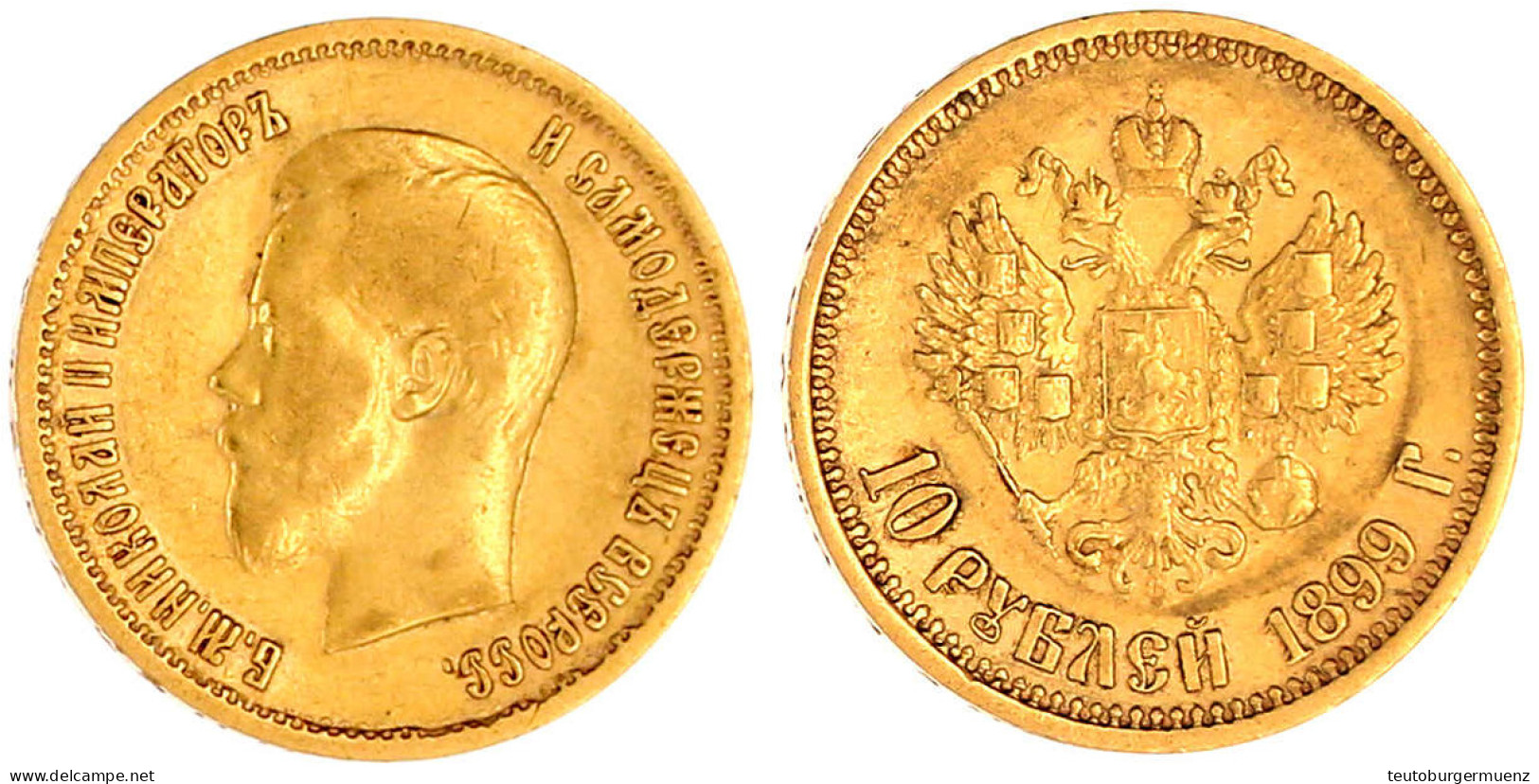 10 Rubel 1899, St. Petersburg. 8,60 G. 900/1000. Sehr Schön. Bitkin 4. Friedberg 179. - Rusland