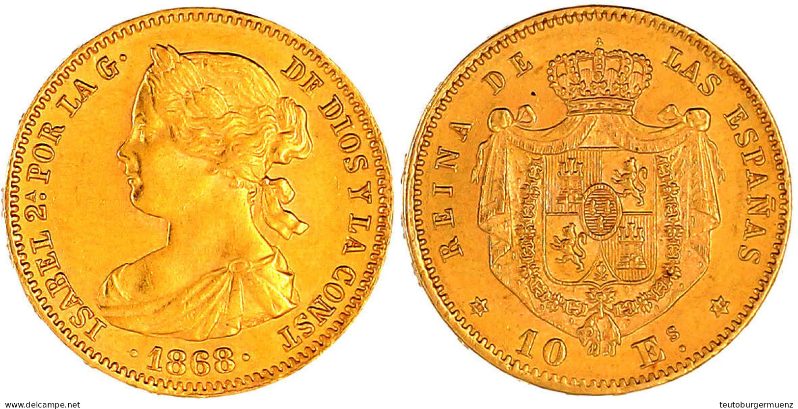 10 Escudos 1868 (68). 8,39 G. 900/1000. Vorzüglich/Stempelglanz. Friedberg 336. - Autres & Non Classés