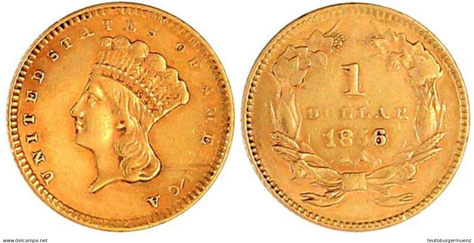 1 Dollar 1856 Indian Head Type 3, Gerade 5. 1,67 G. 900/1000. Sehr Schön, Etwas Gebogen. Krause/Mishler 86. Friedberg 89 - Autres & Non Classés