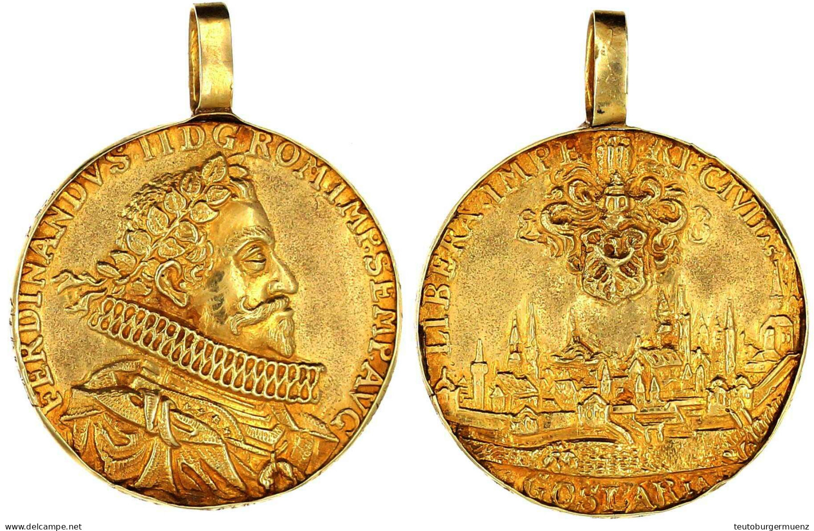 Goldmedaille Zu 6 Dukaten O.J. (1627), Von Kitzkatz. Belorb. Brb. Mit Mühlkragen R./Stadtansicht Von Goslar, Darüber Beh - Pièces De Monnaie D'or