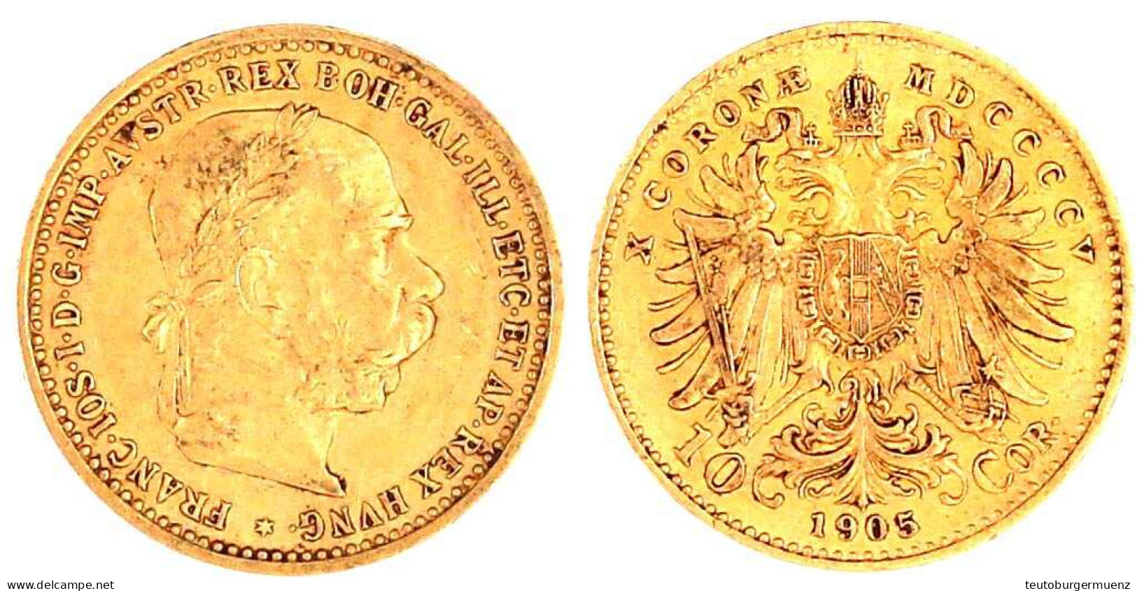 10 Kronen 1905. 3,39 G. 900/1000. Sehr Schön. Herinek 386. Friedberg 422. - Goldmünzen