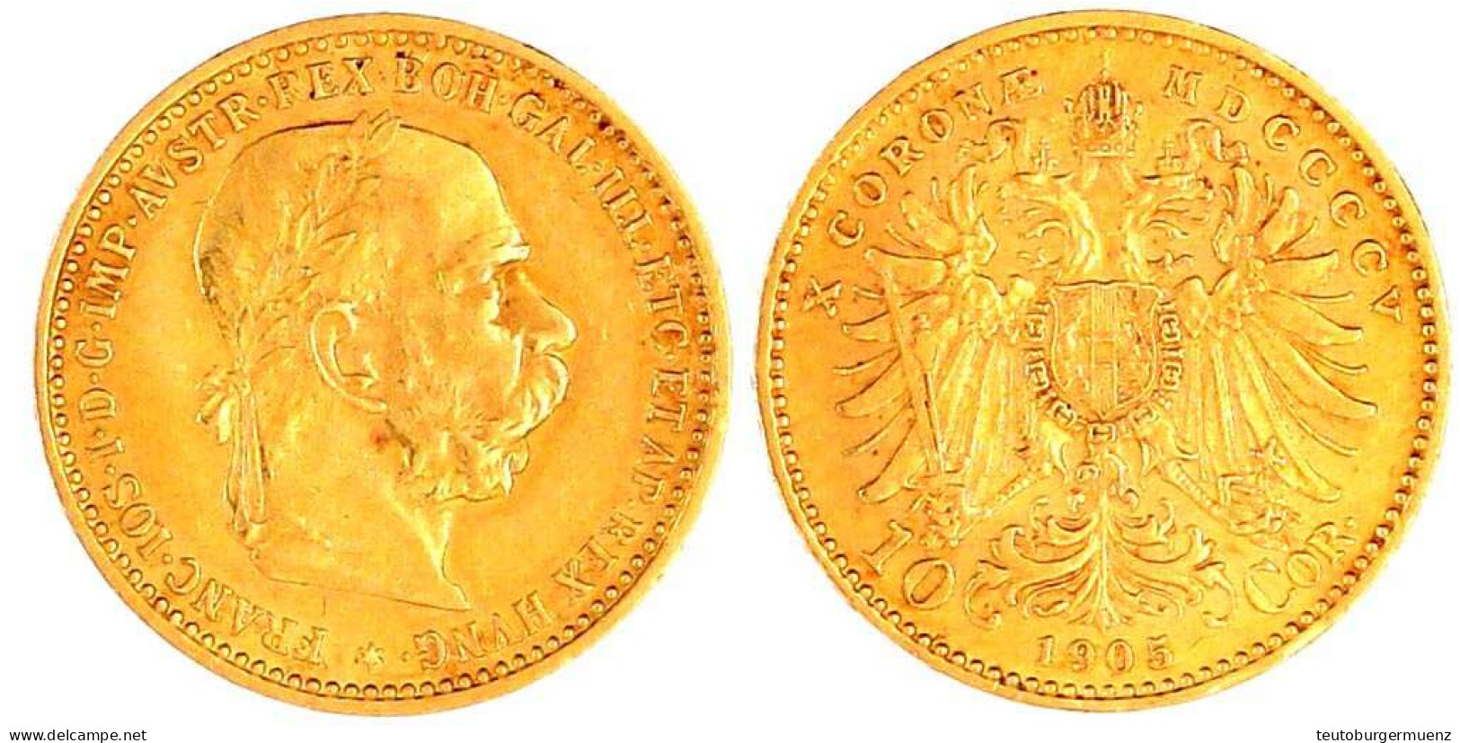 10 Kronen 1905. 3,39 G. 900/1000. Vorzüglich. Herinek 386. Friedberg 422. - Monete D'oro