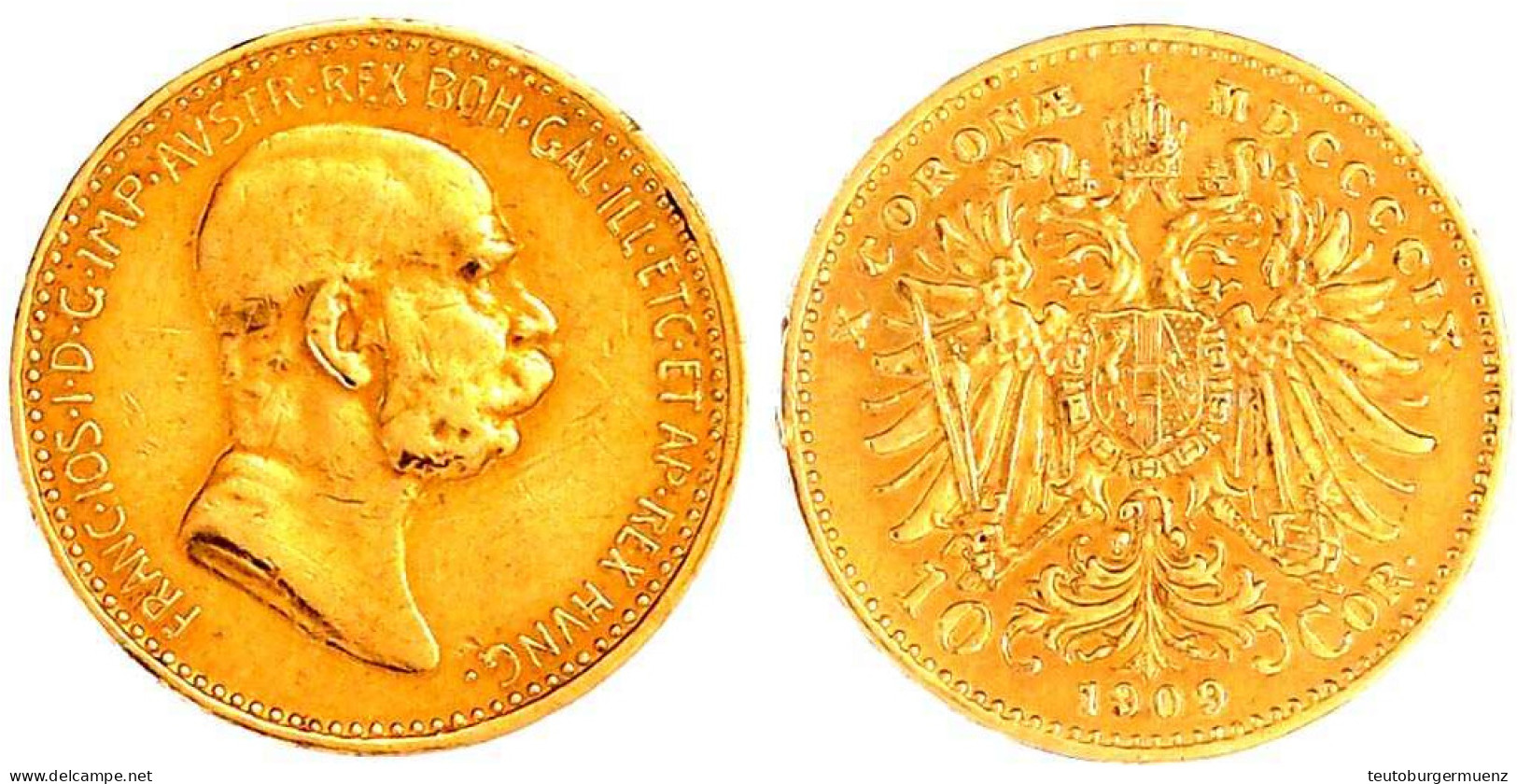 10 Kronen 1909. Typ 'Marschall'. 3,39 G. 900/1000. Sehr Schön. Herinek 387. - Monete D'oro