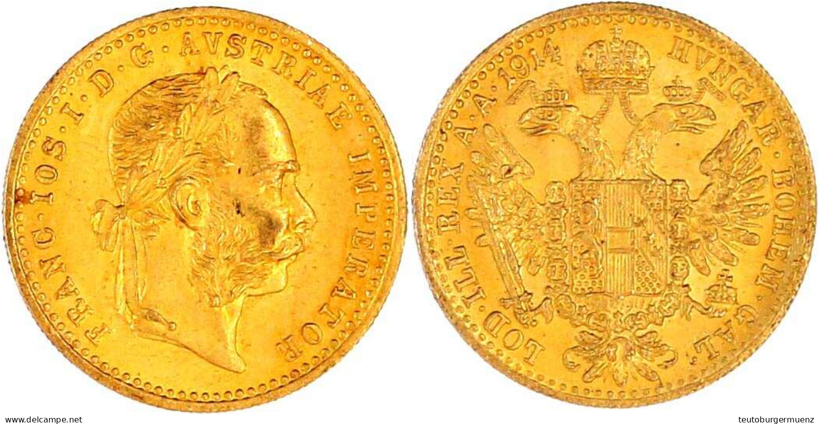 Dukat 1914. 3,49 G. Vorzüglich/Stempelglanz. Herinek 183. Friedberg 493. - Gold Coins
