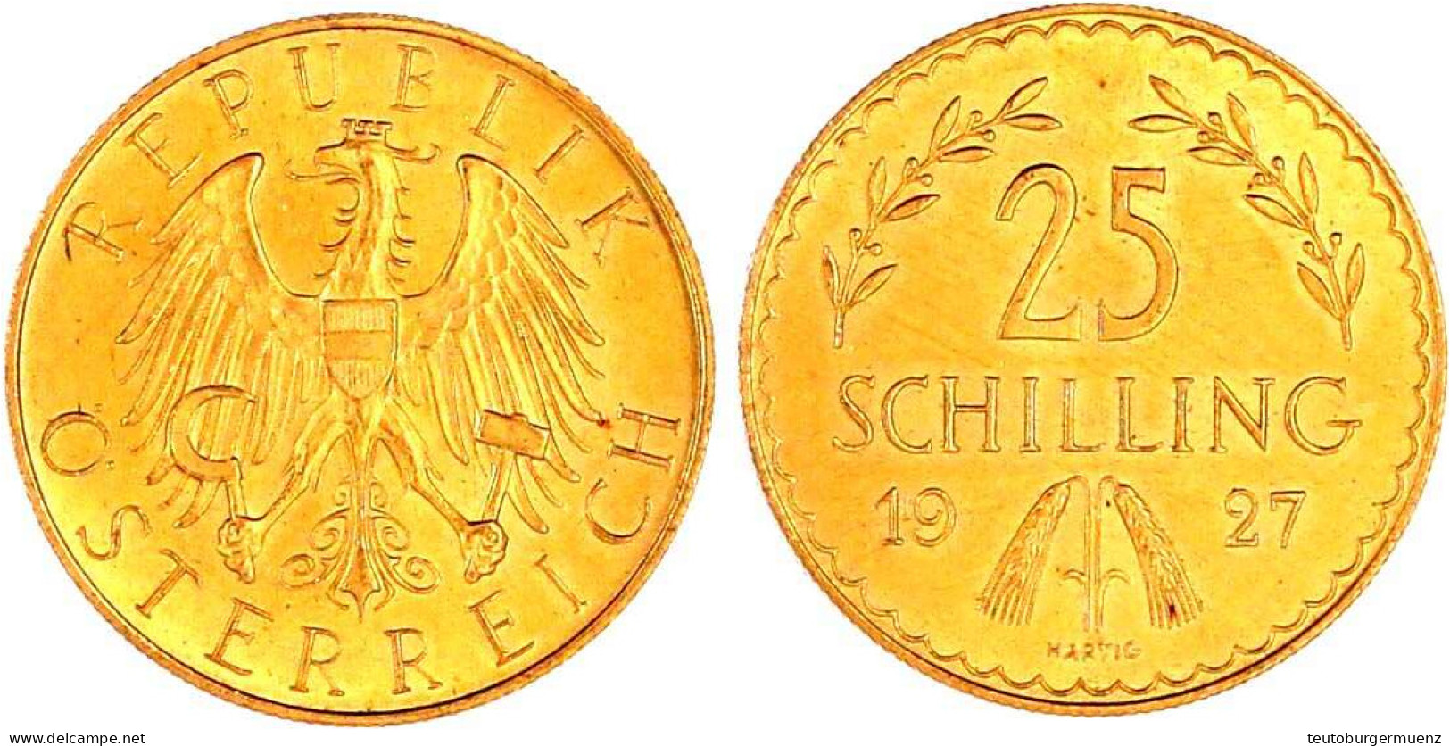 25 Schilling 1927. 5,87 G. 900/1000. Prägefrisch. J. 436. Friedberg 521. - Goldmünzen