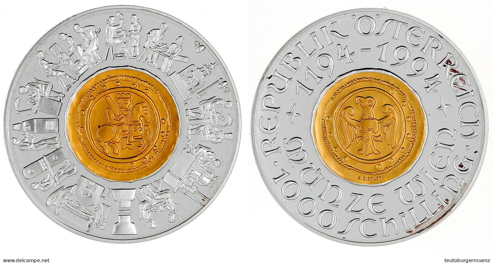 1000 Schilling Gold/Silber (Bi-Metall) 1994. 800 Jahre Münze Wien. 13,18 G. 986/1000 Und 26,67 G. 900/1000 Silber. In Or - Oesterreich