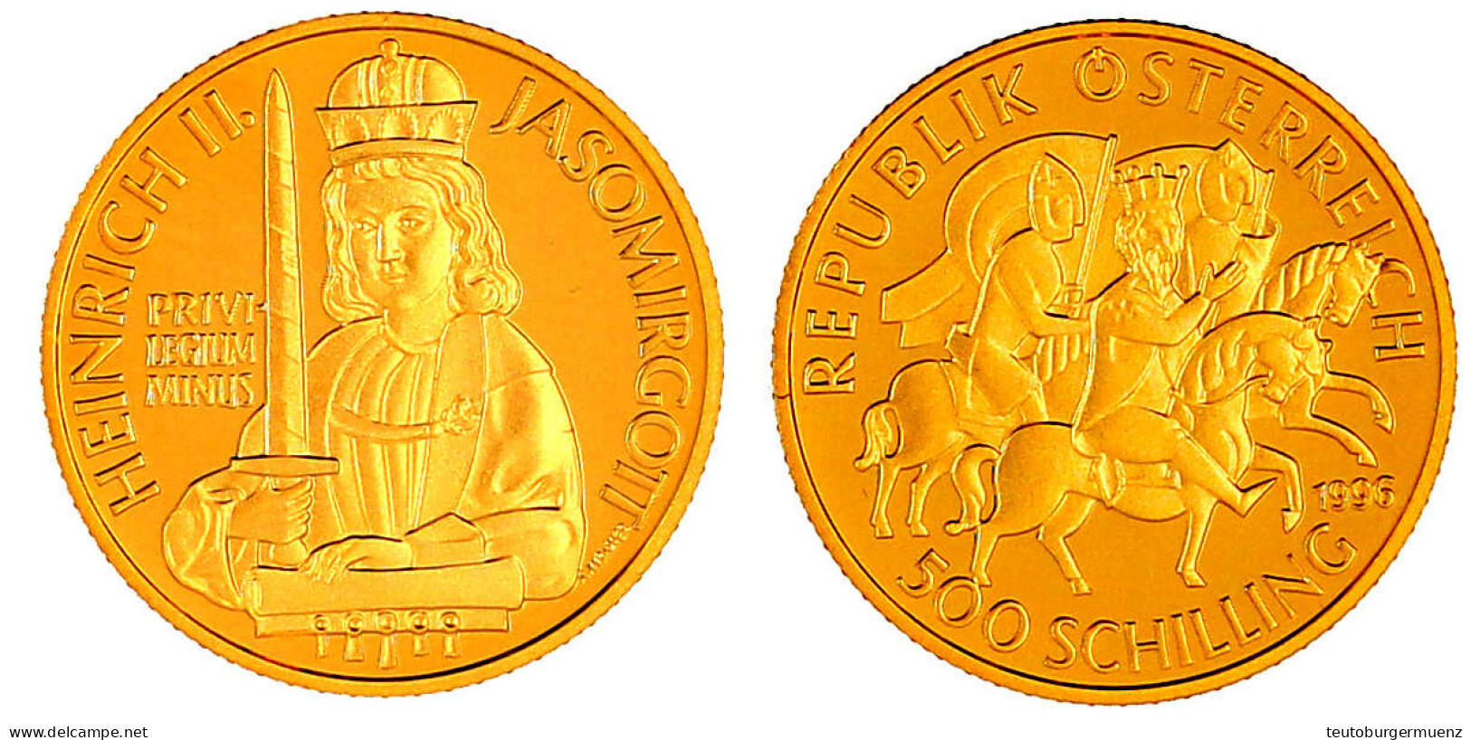 500 Schilling 1996. Heinrich II. Jasomirgott. 8,11 G. 950/1000. In Kapsel. Polierte Platte. Krause/Mishler 3032. - Austria