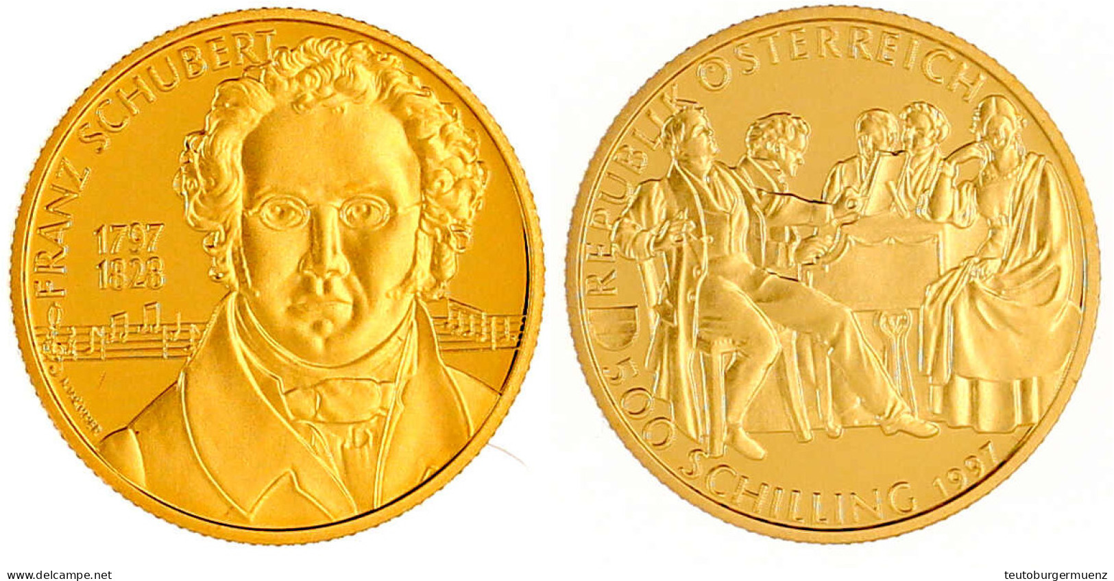 500 Schilling 1997. Franz Schubert. 8,11 G. 950/1000. In Kapsel. Polierte Platte. Krause/Mishler 3040. - Austria