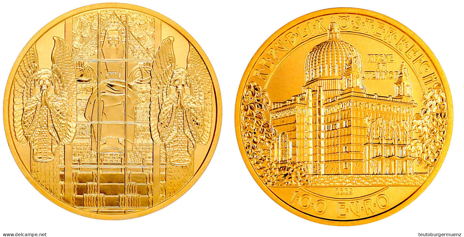 100 Euro 2005. Kirche Am Steinhof. 16,23 G. 986/1000. In Originalschatulle Mit Zertifikat Und Umverpackung. Stempelglanz - Oostenrijk