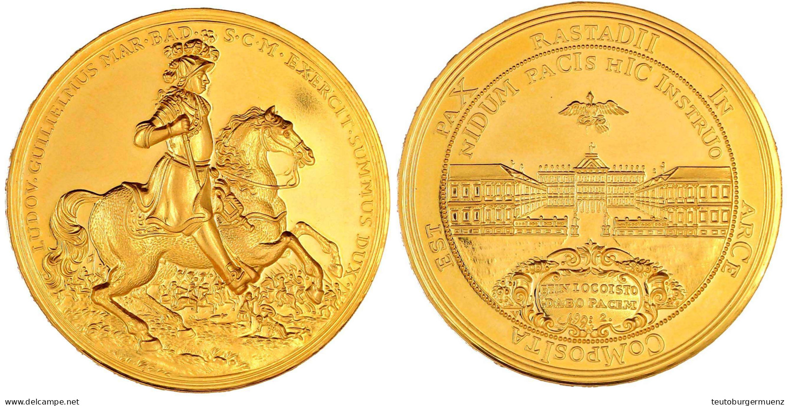 Große Goldmedaille 1955. Türkenlouis Gedenktag/Markgraf Von Baden Zu Pferd/Schloß. 50 Mm, 71,08 G. Gold 900/1000. Fast S - Other & Unclassified
