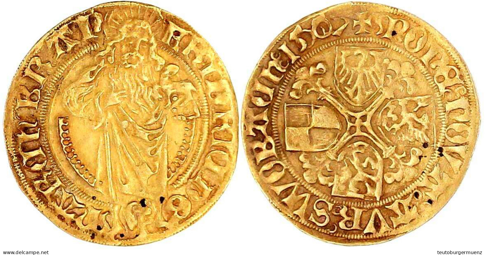 Goldgulden 1507 über Liegende 8 Geschnitten. Schwabach. St. Johannes, Zwischen Den Beinen Brackenkopf/Blumenkreuz, In De - Altri & Non Classificati