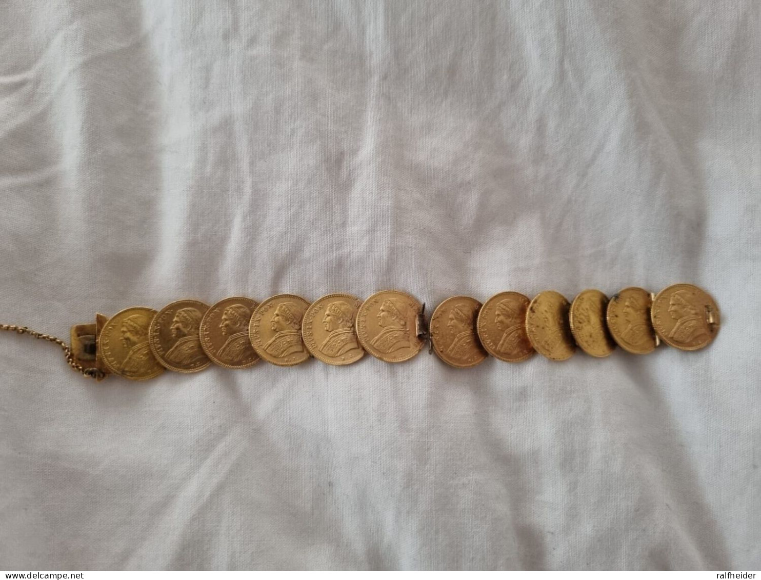 RARE ANTIQUE GOLD COIN BRACELET WITH 12 COINS ITALY-PAPAL STATE 1 SCUDO - Collections