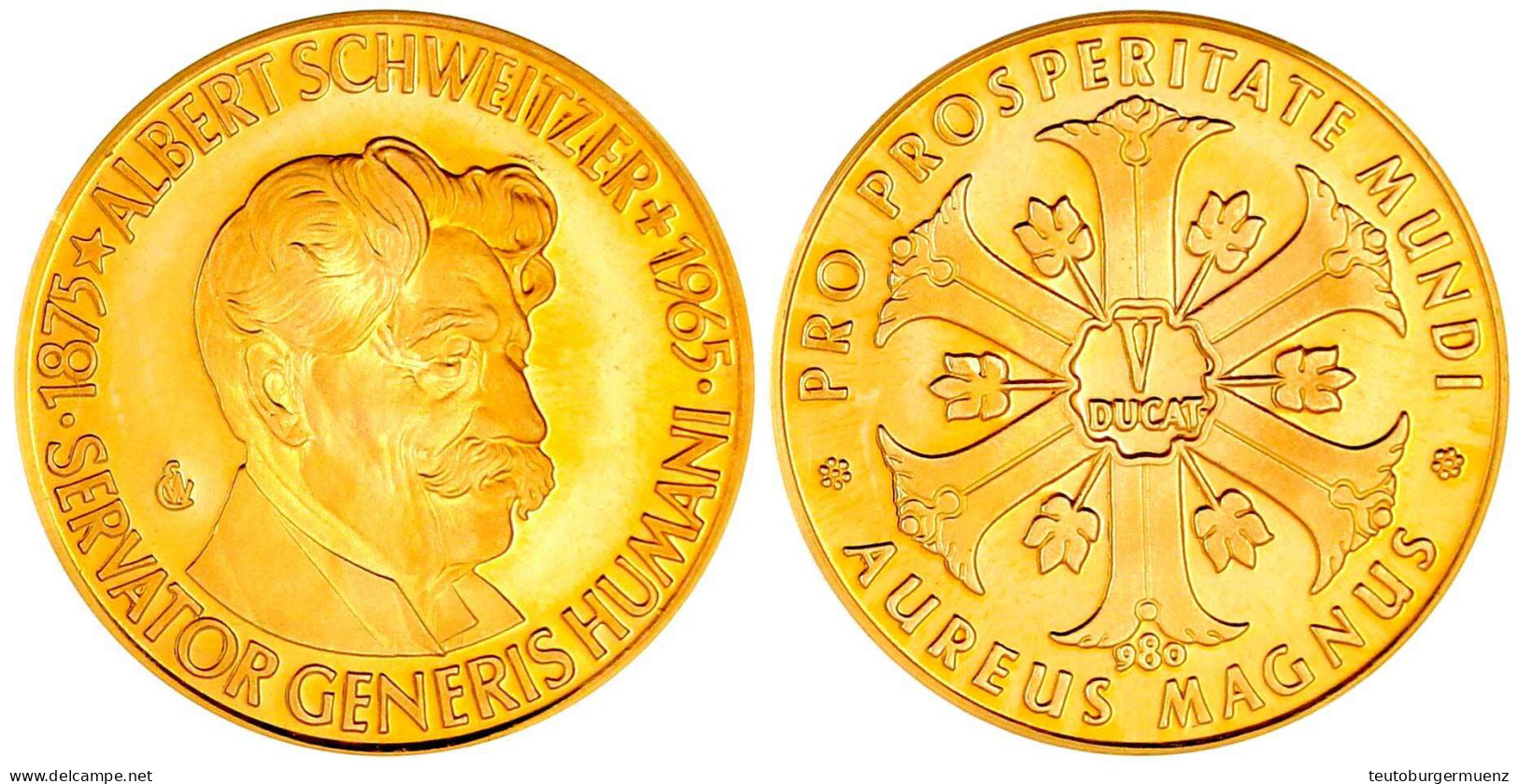 Goldmedaille Zu 5 Dukaten 1965 Auf Den Tod Von Albert Schweitzer. Brb. N.r./Wert Im Sechspass. 17,25 G. 980/1000. Polier - Unclassified