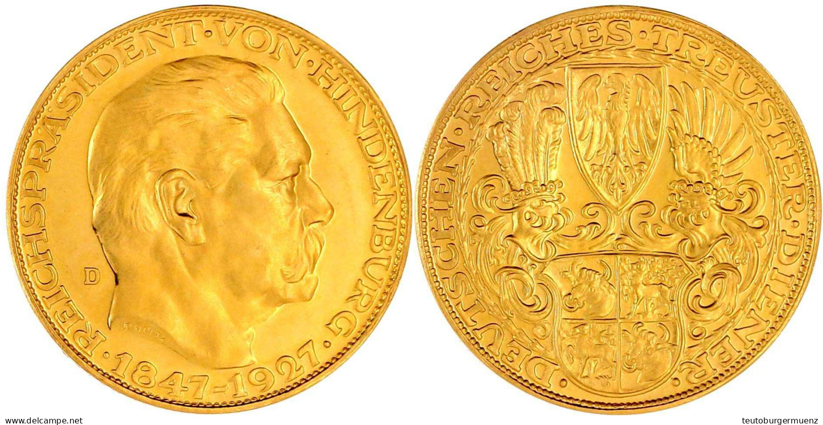 Goldmedaille 1927 D (großes D), Auf Den 80. Geburtstag V. Paul V. Hindenburg, Deutschen Reiches Treuster Diener. 36 Mm;  - Non Classés