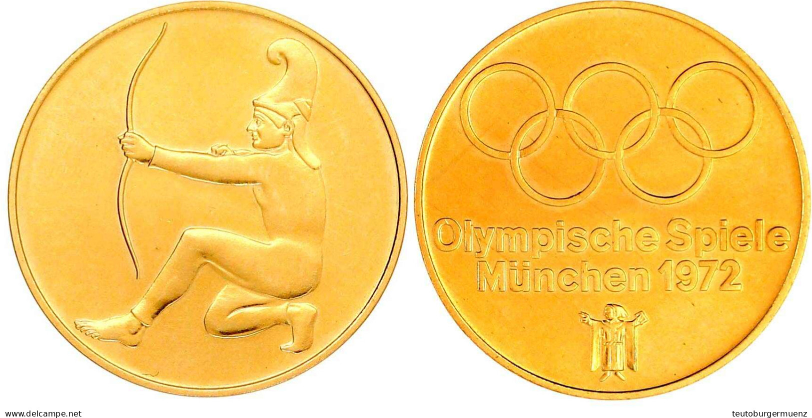 Goldmedaille 1972 Auf Die Olympiade München. Bogenschütze/Olympische Ringe. 33 Mm, 24,19 G. 980/1000. Fast Stempelglanz, - Ohne Zuordnung