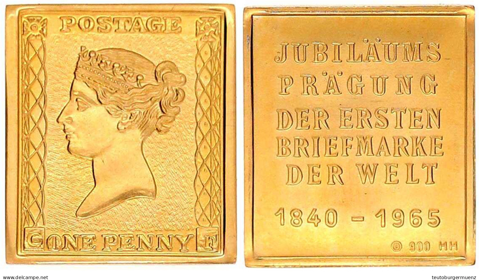 Briefmarken-Prägung In 900/1000 Gold O.J. (ca. 1975). GB Black Penny. 7,01 G. Stempelglanz - Non Classés