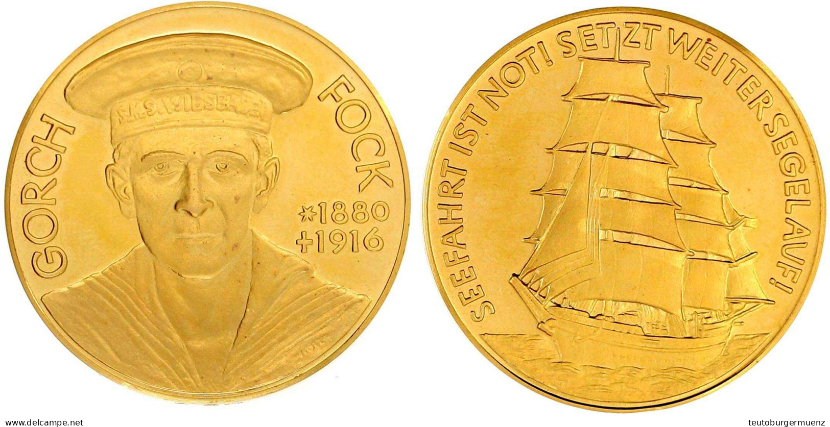 Goldmedaille O.J. Von Holl, Auf Den Kapitän Gorch Fock (1880-1916). Brb. V.v. Mit Kapitänsmütze Der S.M. Wiesbaden/Segel - Non Classés